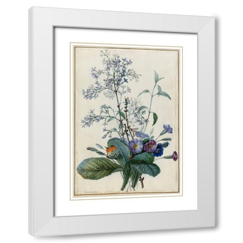 A Bouquet of Flowers with Insects White Modern Wood Framed Art Print with Double Matting by Redoute, Pierre Joseph