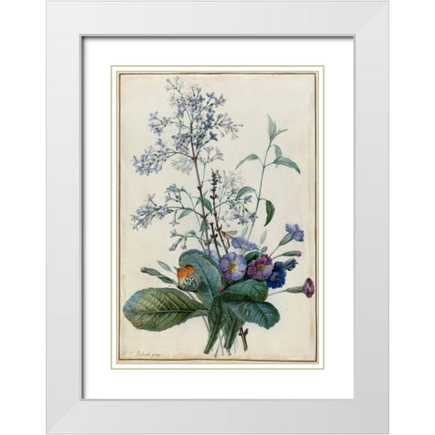 A Bouquet of Flowers with Insects White Modern Wood Framed Art Print with Double Matting by Redoute, Pierre Joseph