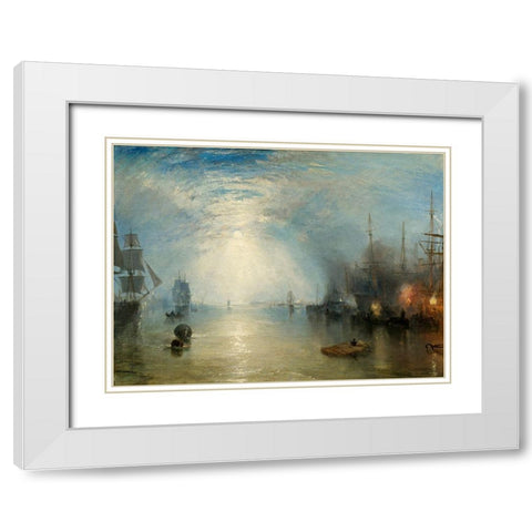 Keelmen Heaving in Coals by Moonlight, 1835 White Modern Wood Framed Art Print with Double Matting by Turner, Joseph Mallord--William