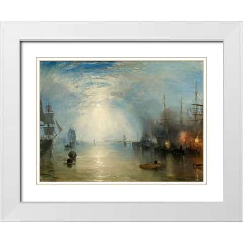 Keelmen Heaving in Coals by Moonlight, 1835 White Modern Wood Framed Art Print with Double Matting by Turner, Joseph Mallord--William