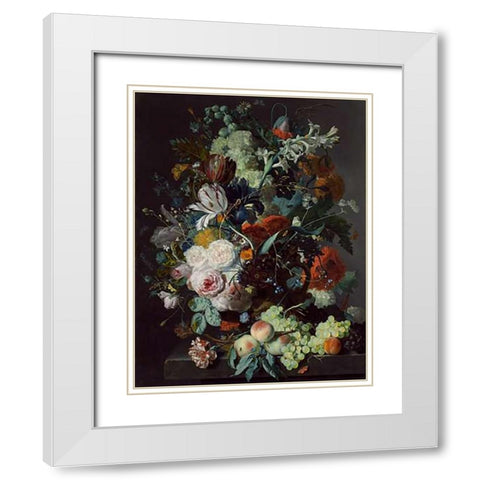 Still Life with Flowers and Fruit, c. 1715 White Modern Wood Framed Art Print with Double Matting by Van Huysum, Jan