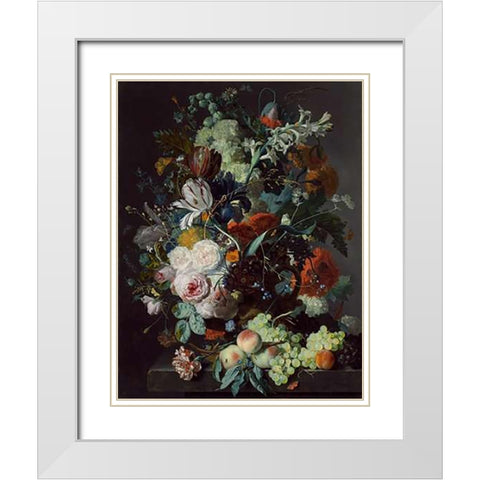 Still Life with Flowers and Fruit, c. 1715 White Modern Wood Framed Art Print with Double Matting by Van Huysum, Jan