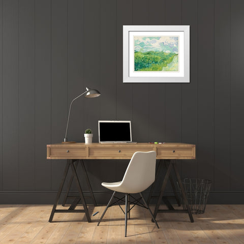 Green Wheat Fields, Auvers, 1890 White Modern Wood Framed Art Print with Double Matting by Van Gogh, Vincent