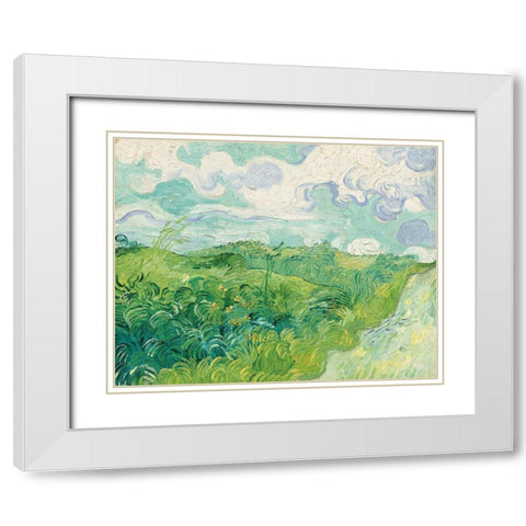 Green Wheat Fields, Auvers, 1890 White Modern Wood Framed Art Print with Double Matting by Van Gogh, Vincent
