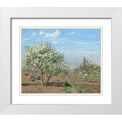 Orchard in Bloom, Louveciennes, 1872 White Modern Wood Framed Art Print with Double Matting by Pissarro, Camille