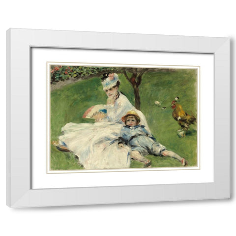 Madame Monet and Her Son White Modern Wood Framed Art Print with Double Matting by Renoir, Pierre-Auguste