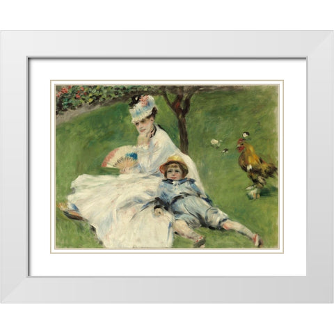 Madame Monet and Her Son White Modern Wood Framed Art Print with Double Matting by Renoir, Pierre-Auguste