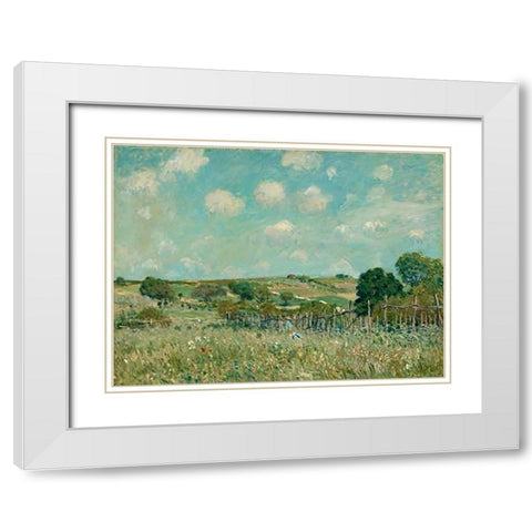 Meadow, 1875 White Modern Wood Framed Art Print with Double Matting by Sisley, Alfred