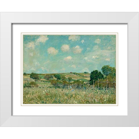 Meadow, 1875 White Modern Wood Framed Art Print with Double Matting by Sisley, Alfred