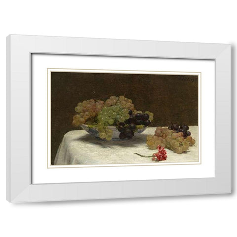 Still Life with Grapes and a Carnation, c. 1880 White Modern Wood Framed Art Print with Double Matting by Latour, Henri Fantin