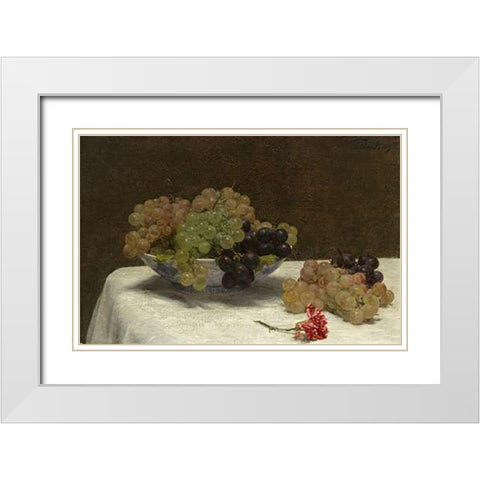 Still Life with Grapes and a Carnation, c. 1880 White Modern Wood Framed Art Print with Double Matting by Latour, Henri Fantin