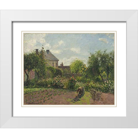 The Artists Garden at Eragny, 1898 White Modern Wood Framed Art Print with Double Matting by Pissarro, Camille