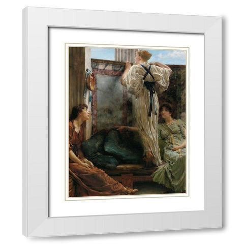 Who Is It?, 1863 White Modern Wood Framed Art Print with Double Matting by Alma-Tadema, Sir Lawrence