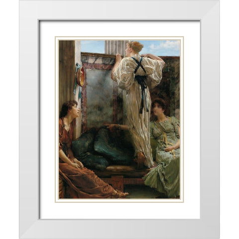 Who Is It?, 1863 White Modern Wood Framed Art Print with Double Matting by Alma-Tadema, Sir Lawrence