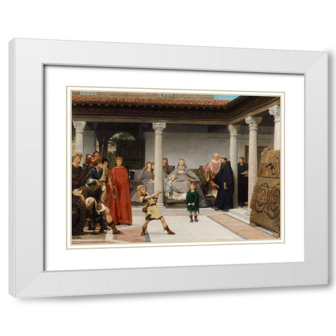 The Education of the Children of Clovis, 1861 White Modern Wood Framed Art Print with Double Matting by Alma-Tadema, Sir Lawrence