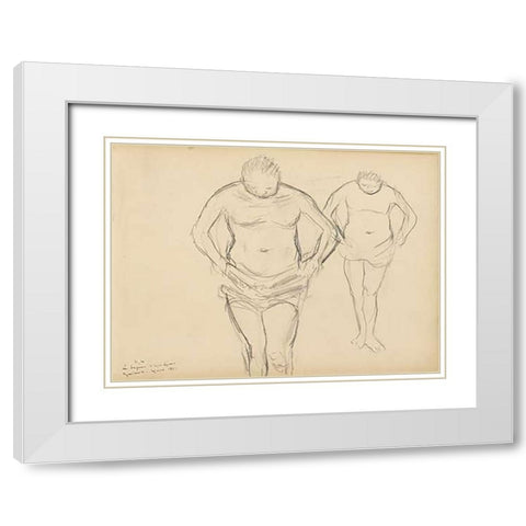Copies of Cezannes Bathers White Modern Wood Framed Art Print with Double Matting by Degas, Edgar