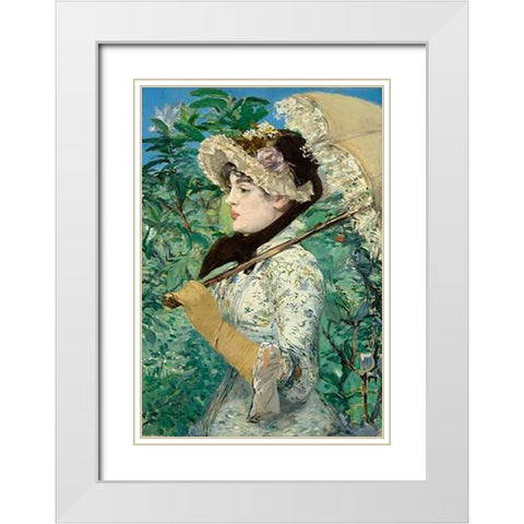 Le Printemps (Jeanne Demarsy) White Modern Wood Framed Art Print with Double Matting by Manet, Edouard