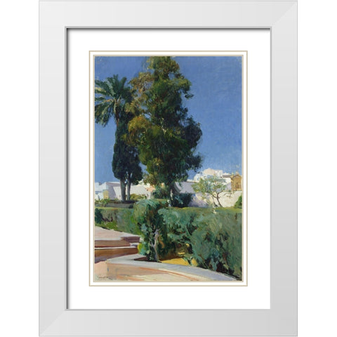 Corner of the Garden, Alcazar, Sevilla White Modern Wood Framed Art Print with Double Matting by Bastida, Joaquin Sorolla y