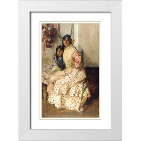 Pepilla the Gypsy and Her Daughter White Modern Wood Framed Art Print with Double Matting by Bastida, Joaquin Sorolla y