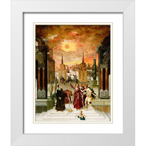 Dionysius the Areopagite Converting the Pagan Philosophers White Modern Wood Framed Art Print with Double Matting by Caron, Antoine