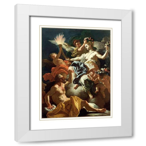 Aurora Taking Leave of Tithonus White Modern Wood Framed Art Print with Double Matting by Solimena, Francesco