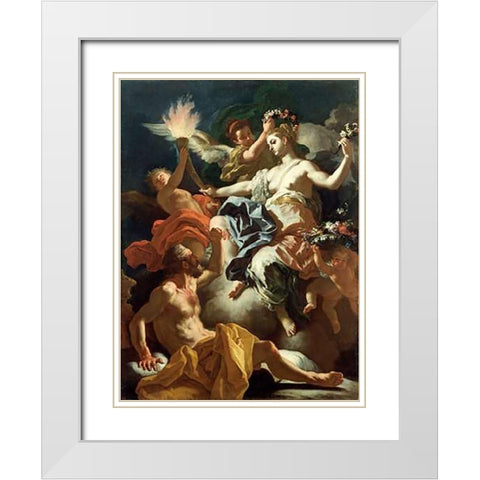 Aurora Taking Leave of Tithonus White Modern Wood Framed Art Print with Double Matting by Solimena, Francesco