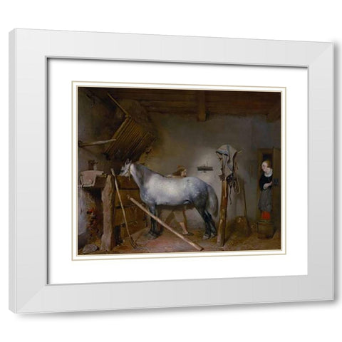 Horse Stable White Modern Wood Framed Art Print with Double Matting by Ter Borch, Gerard