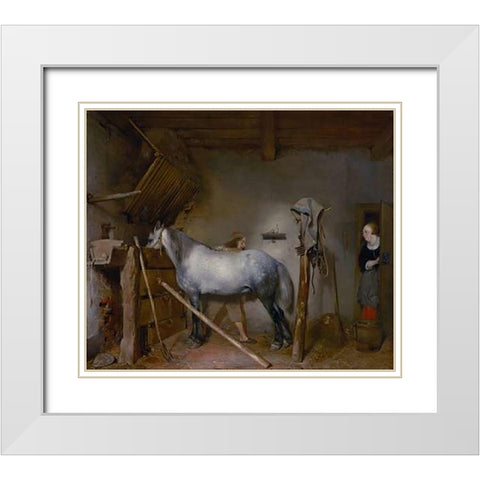 Horse Stable White Modern Wood Framed Art Print with Double Matting by Ter Borch, Gerard