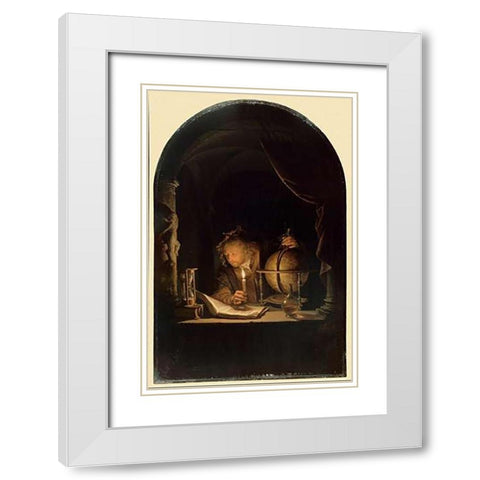 Astronomer by Candlelight, late 1650s White Modern Wood Framed Art Print with Double Matting by Dou, Gerrit