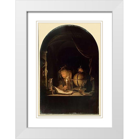 Astronomer by Candlelight, late 1650s White Modern Wood Framed Art Print with Double Matting by Dou, Gerrit
