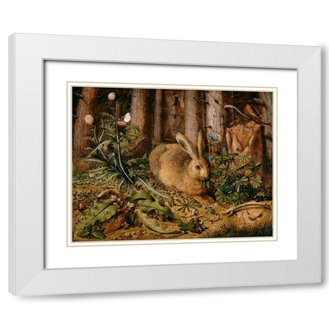 A Hare in the Forest White Modern Wood Framed Art Print with Double Matting by Hoffmann, Hans