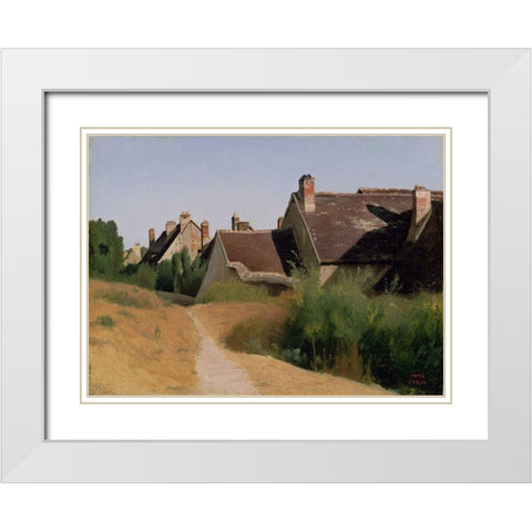 Houses near Orleans White Modern Wood Framed Art Print with Double Matting by Corot, Jean-Baptiste-Camille