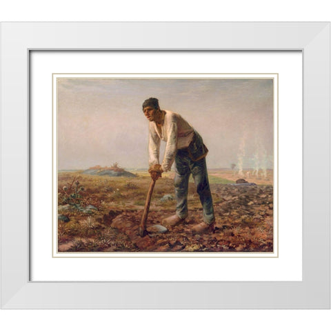 Man with a Hoe White Modern Wood Framed Art Print with Double Matting by Millet, Jean-Francois