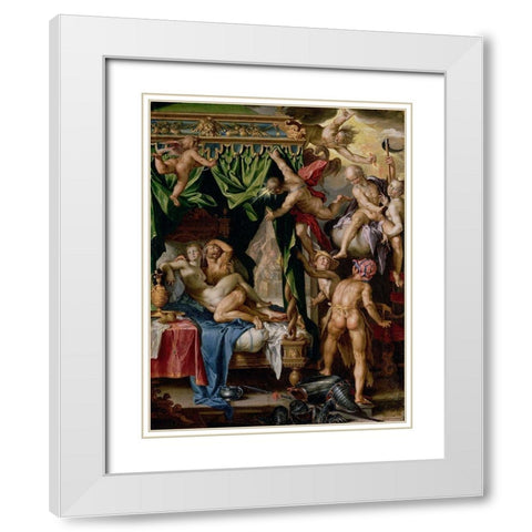 Mars and Venus Surprised by Vulcan White Modern Wood Framed Art Print with Double Matting by Wtewael, Joachim
