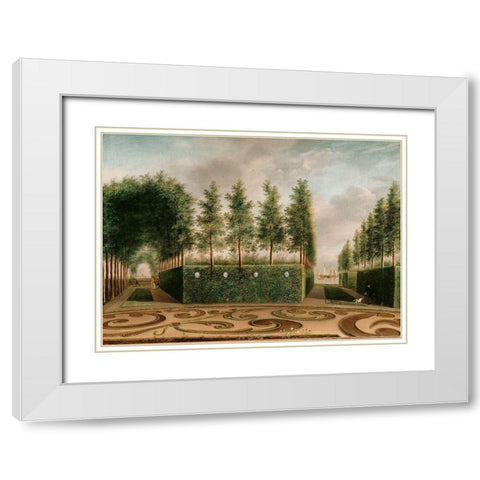A Formal Garden White Modern Wood Framed Art Print with Double Matting by Janson, Johannes