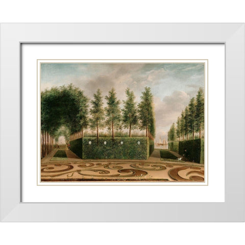 A Formal Garden White Modern Wood Framed Art Print with Double Matting by Janson, Johannes