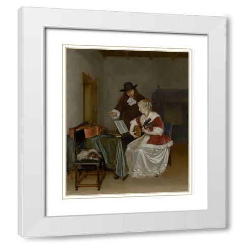 The Music Lesson White Modern Wood Framed Art Print with Double Matting by Ter Borch, Gerard
