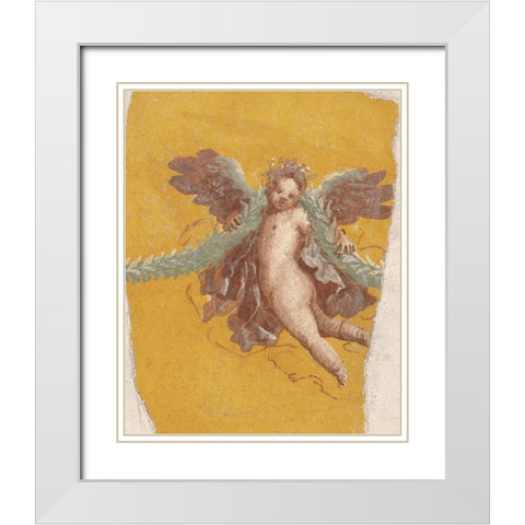 Fresco Fragment White Modern Wood Framed Art Print with Double Matting by Artisan, Unknown 1st Century Roman