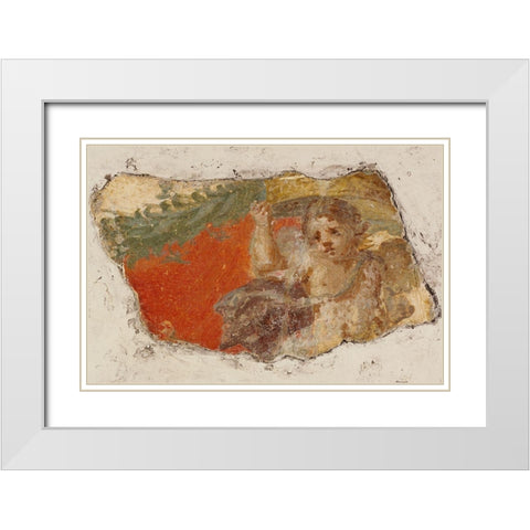 Fresco Fragment White Modern Wood Framed Art Print with Double Matting by Artisan, Unknown 1st Century Roman