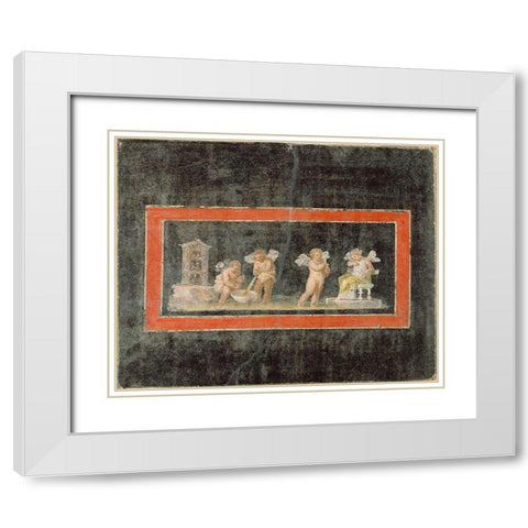 Fresco Fragment with Cupids and Psyche Making Perfume White Modern Wood Framed Art Print with Double Matting by Artisan, Unknown 1st Century Roman