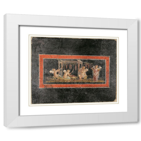 Fresco Fragment with Four Cupids Hanging Garlands White Modern Wood Framed Art Print with Double Matting by Artisan, Unknown 1st Century Roman