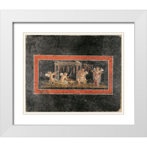 Fresco Fragment with Four Cupids Hanging Garlands White Modern Wood Framed Art Print with Double Matting by Artisan, Unknown 1st Century Roman