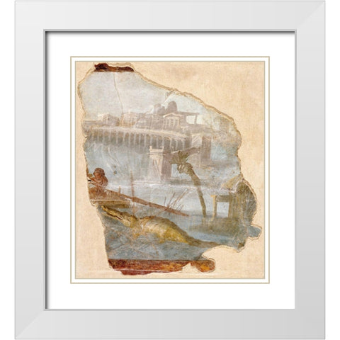 Fresco Fragment with Nilotic Landscape White Modern Wood Framed Art Print with Double Matting by Artisan, Unknown 1st Century Roman