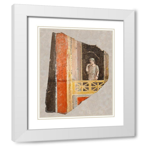 Fresco Fragment: Woman on a Balcony White Modern Wood Framed Art Print with Double Matting by Artisan, Unknown 1st Century Roman
