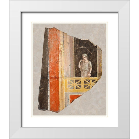 Fresco Fragment: Woman on a Balcony White Modern Wood Framed Art Print with Double Matting by Artisan, Unknown 1st Century Roman