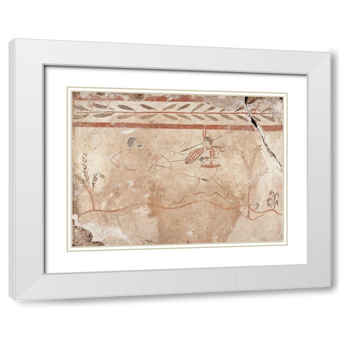 Fresco Panel with Two Warriors White Modern Wood Framed Art Print with Double Matting by Artisan, Unknown 4th Century BCE Greek