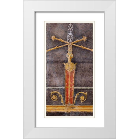 Wall Fragment with Architectural Motifs on Black Ground White Modern Wood Framed Art Print with Double Matting by Artisan, Unknown 1st Century Roman