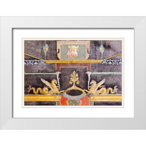 Wall Fragment with Bulls Head and Winged Sea Monsters on Black Ground White Modern Wood Framed Art Print with Double Matting by Artisan, Unknown 1st Century Roman