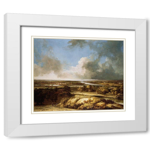 A Panoramic Landscape White Modern Wood Framed Art Print with Double Matting by Koninck, Philips