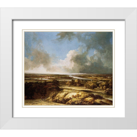 A Panoramic Landscape White Modern Wood Framed Art Print with Double Matting by Koninck, Philips
